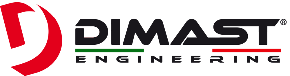 Logo DIMAST originario: D rossa, scritta DIMAST e dicitura ENGINEERING con filetto tricolore